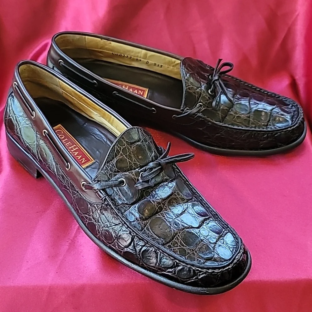 COLE HAAN sz11 Genuine Alligator Handmade Italian Boat Shoe Loafer